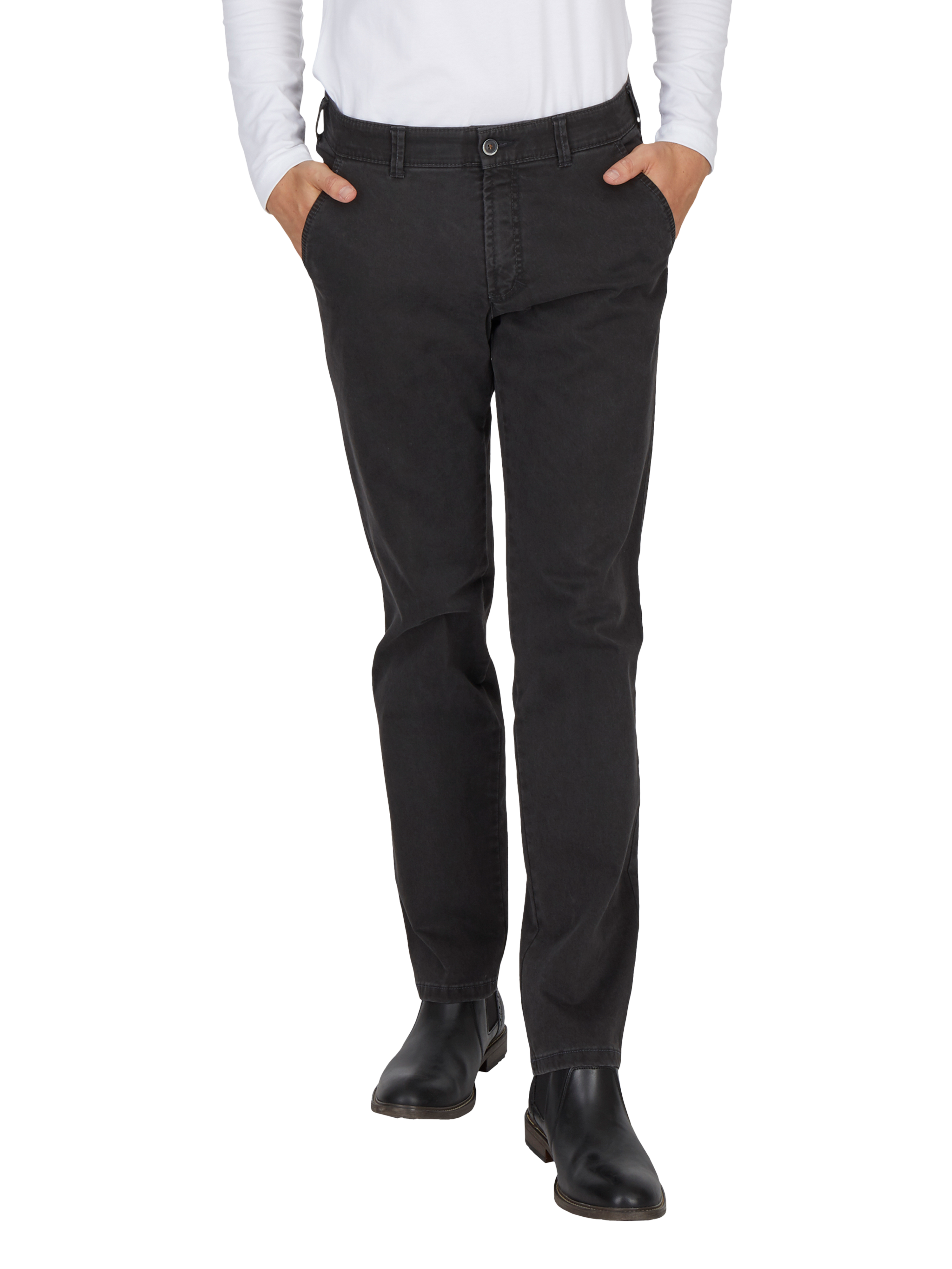 Hose DENVER 7819 in Anthrazit, aus elastischem Baumwoll-Gabardine mit High Stretch, gerade Passform, Komfortbund, Hemdenstopper, normale Leibhöhe, hergestellt von Club of Comfort.